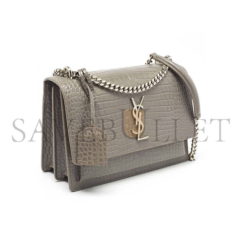 YSL SUNSET MEDIUM CHAIN BAG IN CROCODILE-EMBOSSED SHINY LEATHER 442906DND0E1424 (22*16*6.5cm)
